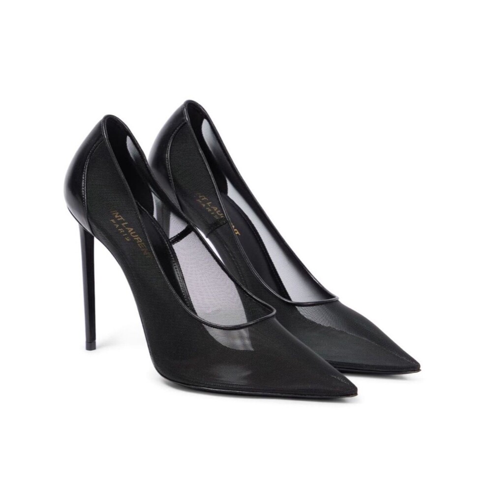 SAINT LAURENT Anja 105 Black Mesh Heels Pumps Size EU 36.5 US 6.5 YSL Shoes